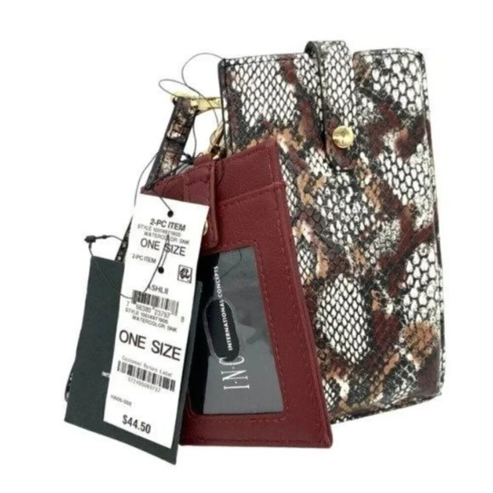 INC International Concepts Womens Ashlii Lanyard Snakeskin Wallet Phone Wristlet
